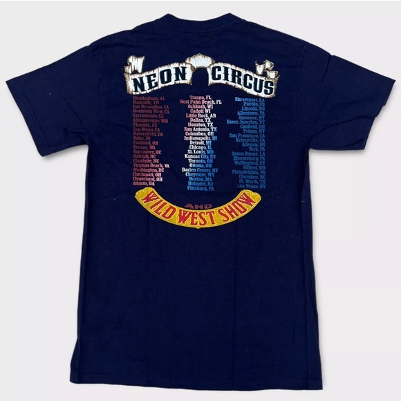 NEW VTG 2001 Brooks & Dunn Neon Circus Wild West Show Tour Tshirt Sz M Navy Blue - Picture 2 of 7